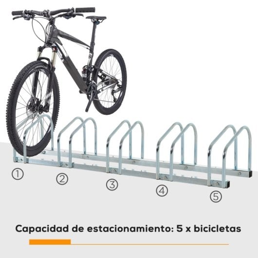 Homcom Aparcamiento Para 5 Bicicletas Soporte Para Aparcar Bicicleta 145x33x27cm