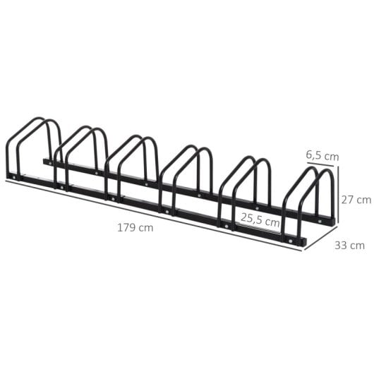 Homcom Aparcamiento Para 6 Bicicletas Soporte De Acero 179x33x27 Cm Negro