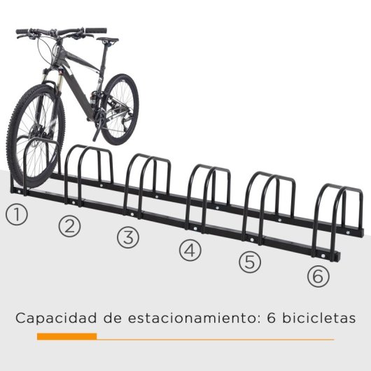 Homcom Aparcamiento Para 6 Bicicletas Soporte De Acero 179x33x27 Cm Negro