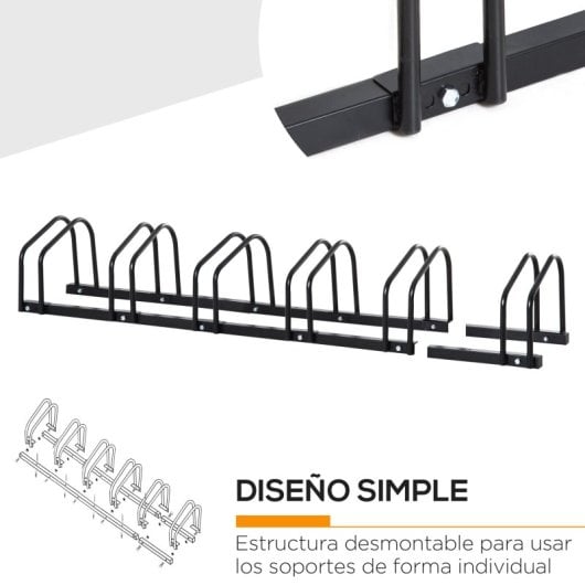 Homcom Aparcamiento Para 6 Bicicletas Soporte De Acero 179x33x27 Cm Negro