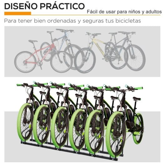 Homcom Aparcamiento Para 6 Bicicletas Soporte De Acero 179x33x27 Cm Negro