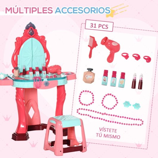 Aiyaplay Tocador De Juguete Para Niñas De +3 Años Con Taburete Espejo 57x34x76cm