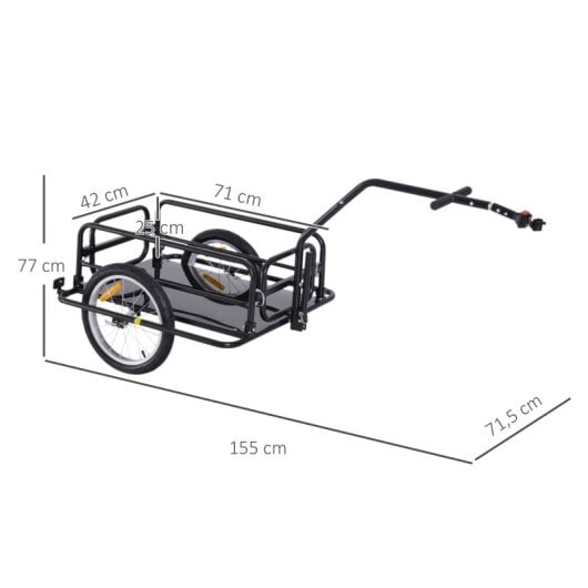 Homcom Remolque De Carga Para Bicicleta Con 2 Ruedas 155x71,5x77 Cm Negro