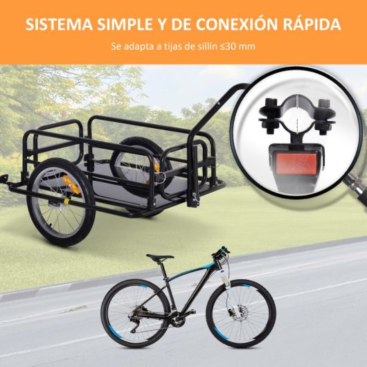 Homcom Remolque De Carga Para Bicicleta Con 2 Ruedas 155x71,5x77 Cm Negro