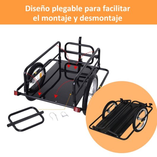 Homcom Remolque De Carga Para Bicicleta Con 2 Ruedas 155x71,5x77 Cm Negro