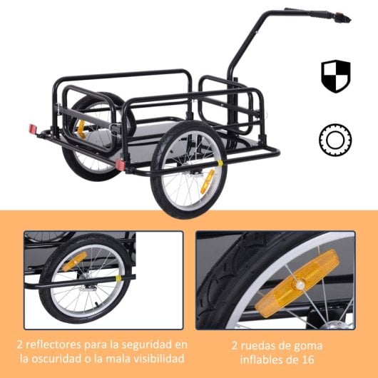 Homcom Remolque De Carga Para Bicicleta Con 2 Ruedas 155x71,5x77 Cm Negro