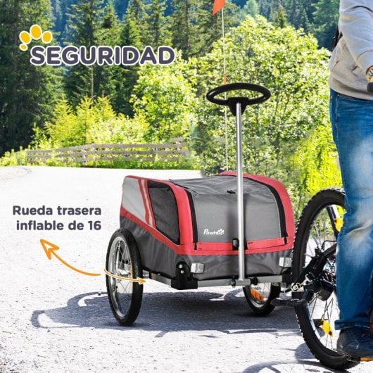 Pawhut Reboque De Bicicleta Para Cães Com Engate Cobertura Enrolável Vermelho