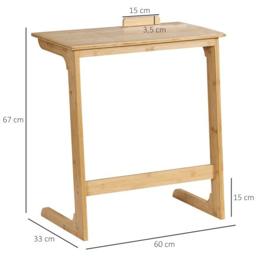 Homcom Mesa Auxiliar De Bambú Con Encimera Abatible Para Salón 60x33x67 Cm
