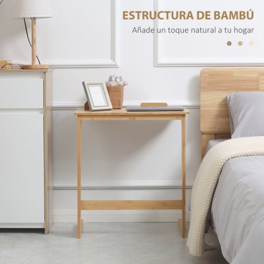 Homcom Mesa Auxiliar De Bambú Con Encimera Abatible Para Salón 60x33x67 Cm