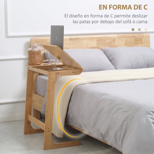 Homcom Mesa Auxiliar De Bambú Con Encimera Abatible Para Salón 60x33x67 Cm