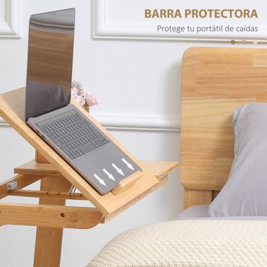 Homcom Mesa Auxiliar De Bambú Con Encimera Abatible Para Salón 60x33x67 Cm