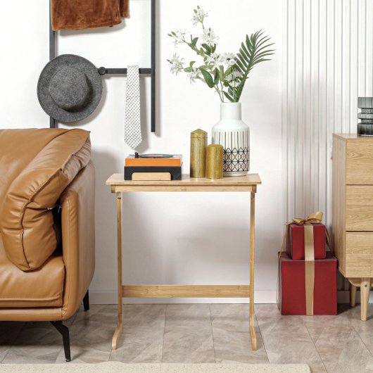 Homcom Mesa Auxiliar De Bambú Con Encimera Abatible Para Salón 60x33x67 Cm