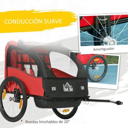 Homcom Remolque De Bicicleta Para Niños +18 Meses De 2 Plazas 140x88x90 Cm Rojo