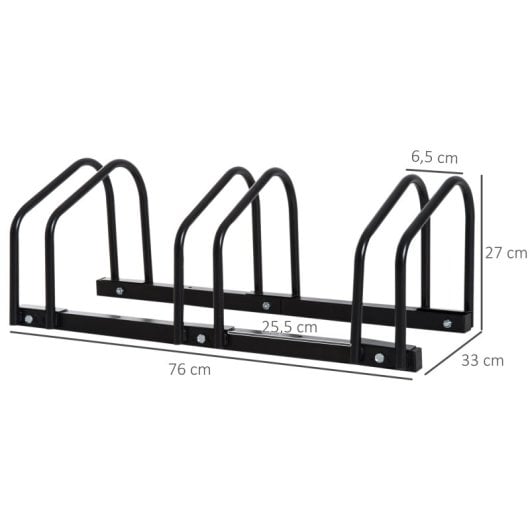 Homcom Aparcamiento Para 3 Bicicletas Soporte De Acero 76x33x27 Cm Negro