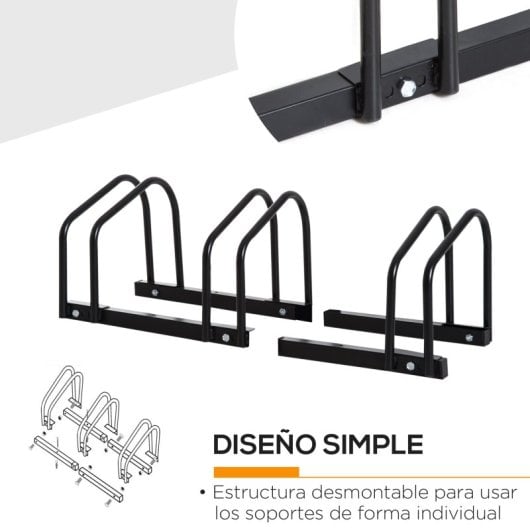 Homcom Aparcamiento Para 3 Bicicletas Soporte De Acero 76x33x27 Cm Negro