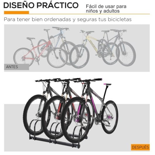 Homcom Aparcamiento Para 3 Bicicletas Soporte De Acero 76x33x27 Cm Negro