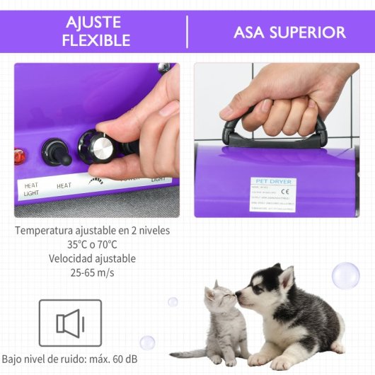 Pawhut Secador De Pelo Cães 2800w Temperatura Velocidade De Vento Ajustável