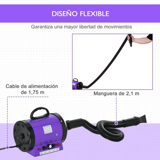 Pawhut Secador De Pelo Cães 2800w Temperatura Velocidade De Vento Ajustável