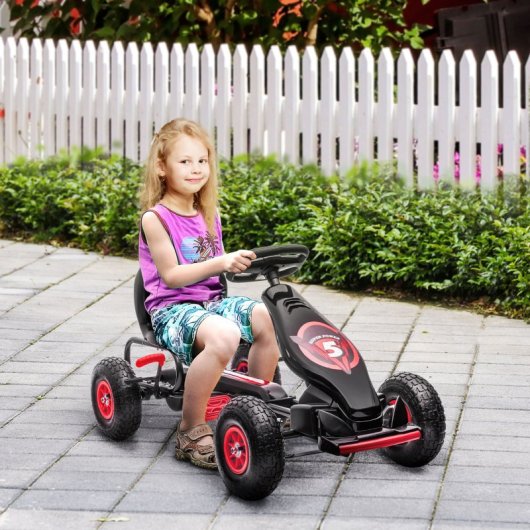 Homcom Go Kart A Pedales Para Niños 5-12 Años Asiento Ajustable 121x58x61cm Rojo