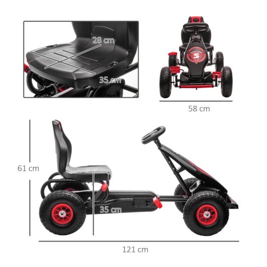 Homcom Go Kart A Pedales Para Niños 5-12 Años Asiento Ajustable 121x58x61cm Rojo