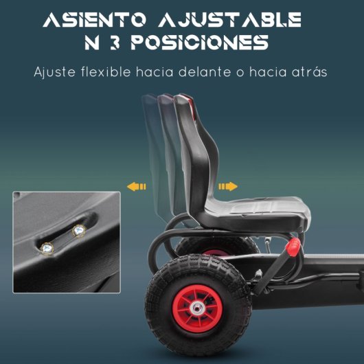 Homcom Go Kart A Pedales Para Niños 5-12 Años Asiento Ajustable 121x58x61cm Rojo