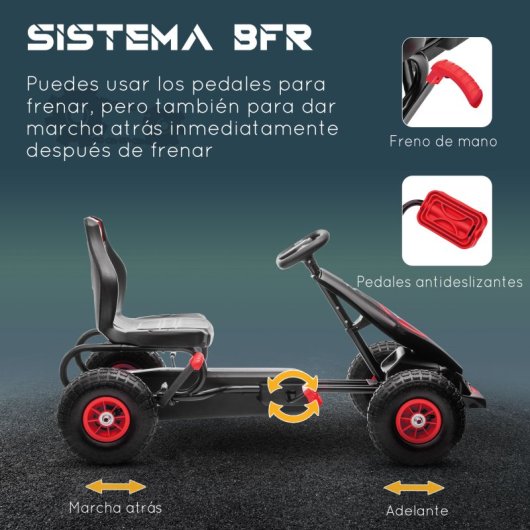 Homcom Go Kart A Pedales Para Niños 5-12 Años Asiento Ajustable 121x58x61cm Rojo