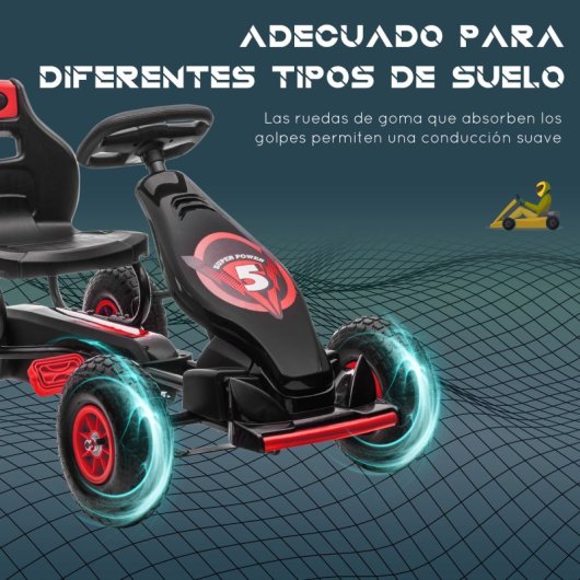 Homcom Go Kart A Pedales Para Niños 5-12 Años Asiento Ajustable 121x58x61cm Rojo