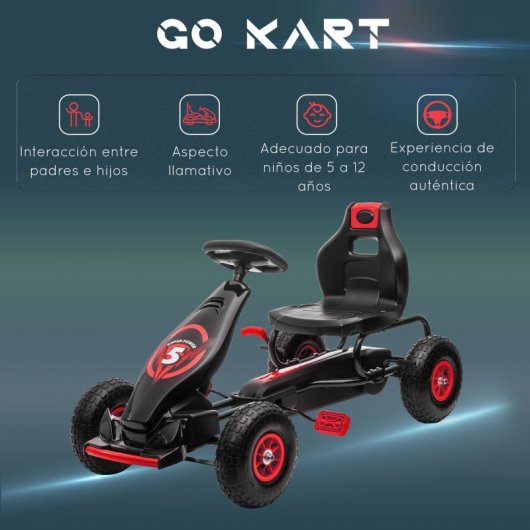 Homcom Go Kart A Pedales Para Niños 5-12 Años Asiento Ajustable 121x58x61cm Rojo
