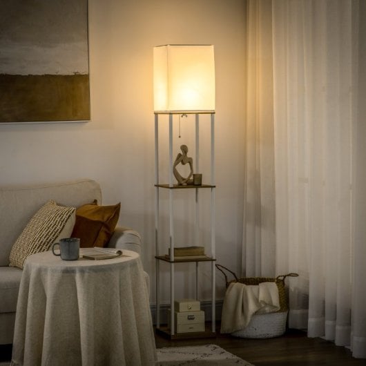 Homcom Lámpara De Pie Moderna Con Estantes Casquillo E27 Max. 40w 26x26x159 Cm