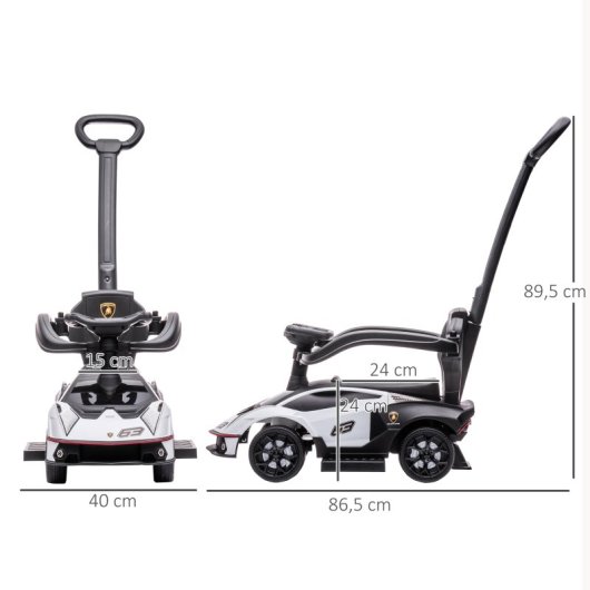 Aiyaplay 2-em-1 Carrinho de Passeio Lamborghini Branco 12-36 Meses