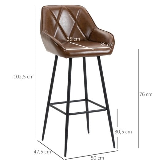 Homcom 835-777V00BN Conjunto de 2 Bancos Altos com Estofos PU 50x47,5x102,5cm