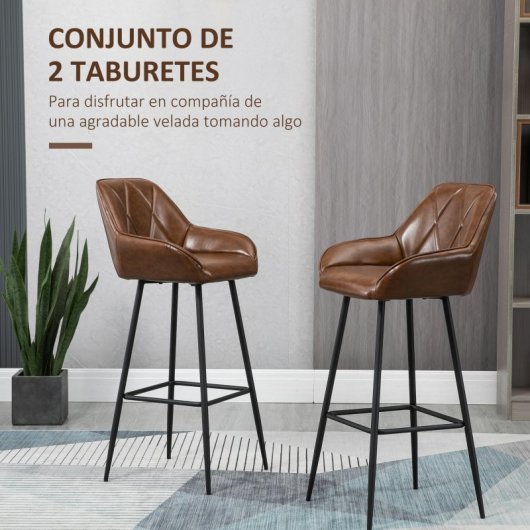 Homcom 835-777V00BN Conjunto de 2 Bancos Altos com Estofos PU 50x47,5x102,5cm