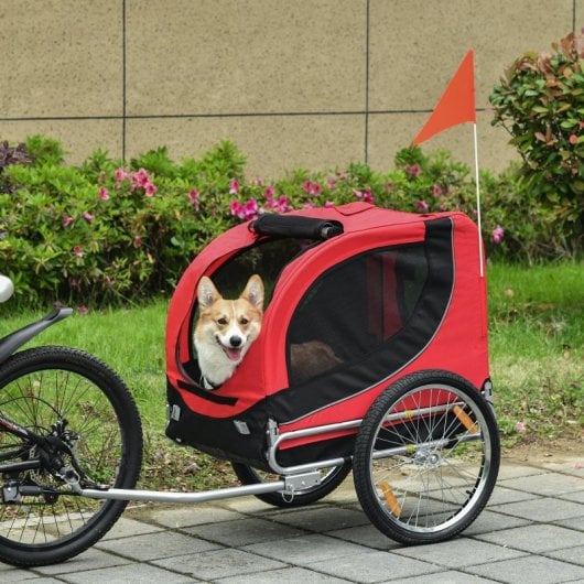 Pawhut Remolque Bicicleta Perro Mascota Bandera Reflectores Barra De Tracción