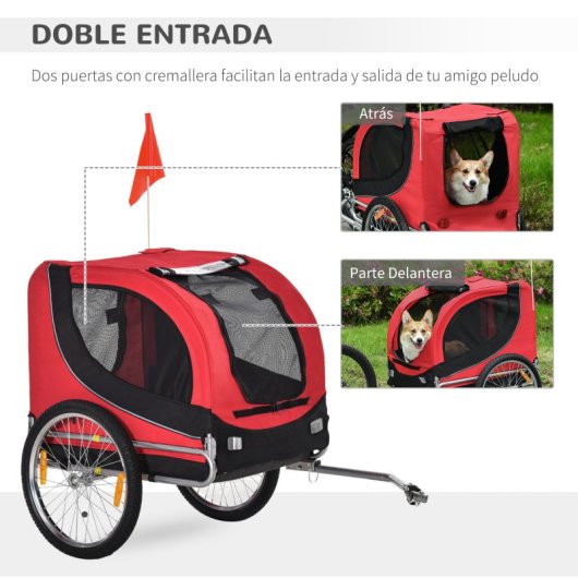 Pawhut Remolque Bicicleta Perro Mascota Bandera Reflectores Barra De Tracción