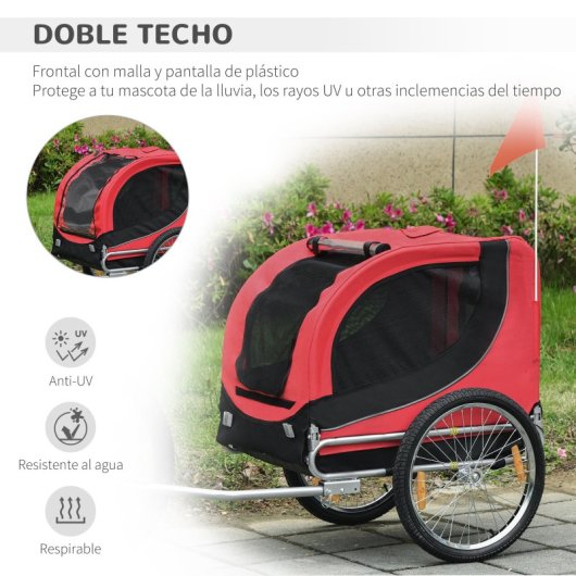 Pawhut Remolque Bicicleta Perro Mascota Bandera Reflectores Barra De Tracción