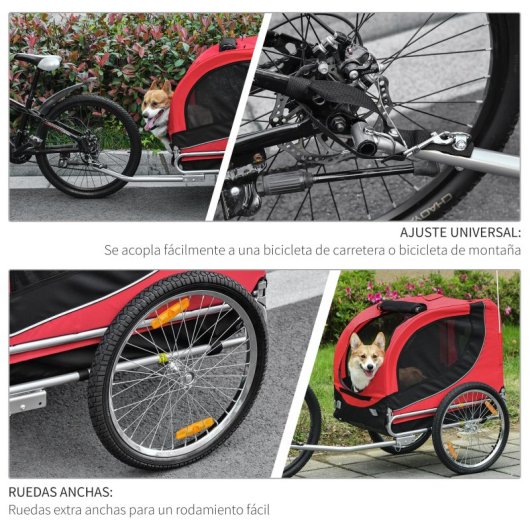 Pawhut Remolque Bicicleta Perro Mascota Bandera Reflectores Barra De Tracción