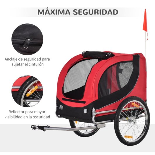 Pawhut Remolque Bicicleta Perro Mascota Bandera Reflectores Barra De Tracción