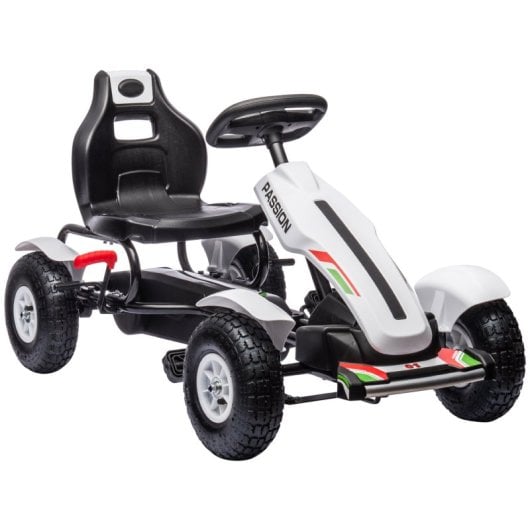Homcom Go Kart A Pedales Para Niños De 5-12 Años 121x58x61 Cm Blanco