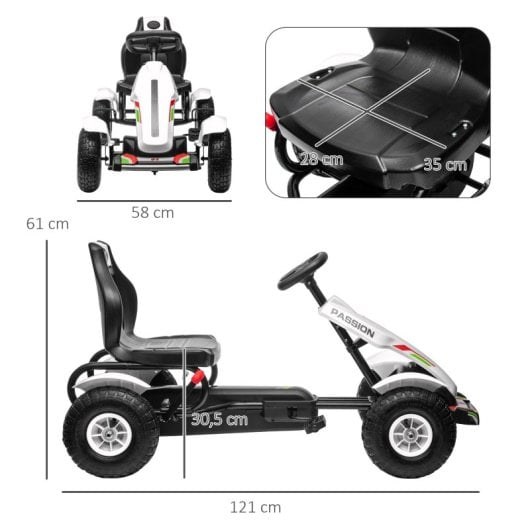 Homcom Go Kart A Pedales Para Niños De 5-12 Años 121x58x61 Cm Blanco