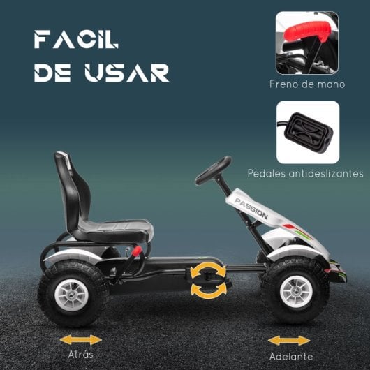 Homcom Go Kart A Pedales Para Niños De 5-12 Años 121x58x61 Cm Blanco