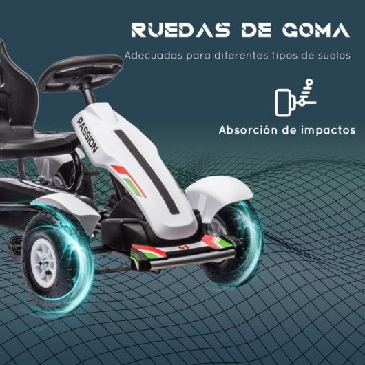 Homcom Go Kart A Pedales Para Niños De 5-12 Años 121x58x61 Cm Blanco