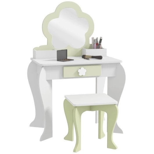 Zonekiz Toucador de Brincar com Espelho e Banco 55x34x87,5cm Branco/Verde