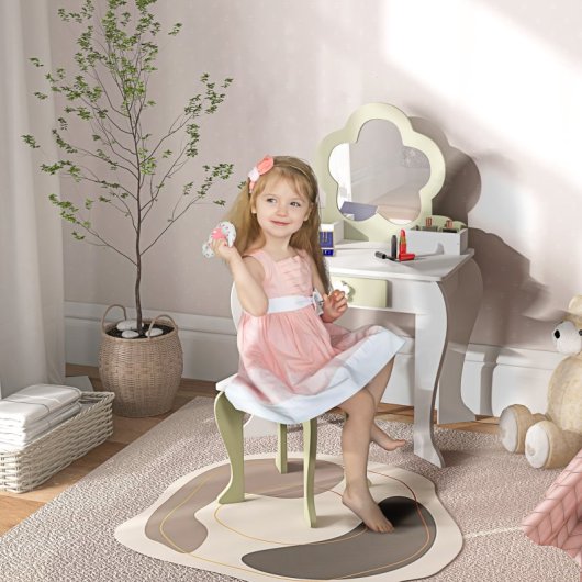Zonekiz Toucador de Brincar com Espelho e Banco 55x34x87,5cm Branco/Verde