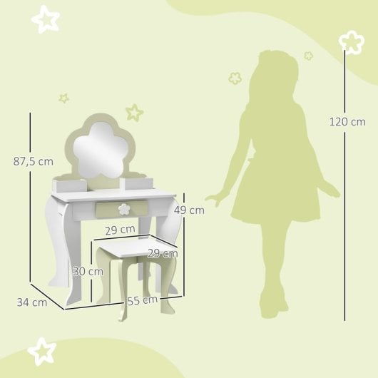 Zonekiz Toucador de Brincar com Espelho e Banco 55x34x87,5cm Branco/Verde