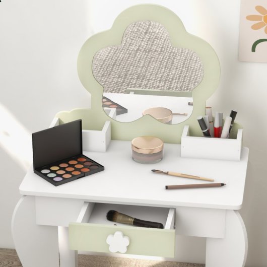 Zonekiz Toucador de Brincar com Espelho e Banco 55x34x87,5cm Branco/Verde