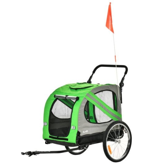 Pawhut Remolque De Bicicleta Perros Con Puertas Bandera Y 6 Reflectores Verde