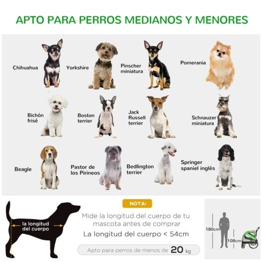 Pawhut Remolque De Bicicleta Perros Con Puertas Bandera Y 6 Reflectores Verde