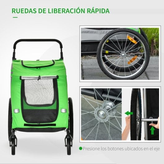 Pawhut Remolque De Bicicleta Perros Con Puertas Bandera Y 6 Reflectores Verde