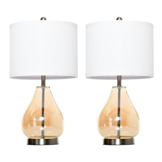 Homcom Juego De 2 Lámparas De Mesa Casquillo De Lino E27 40w Ø30x56 Cm Blanco