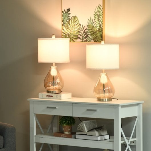 Homcom Juego De 2 Lámparas De Mesa Casquillo De Lino E27 40w Ø30x56 Cm Blanco
